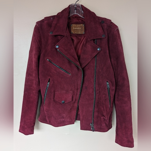 Free People x Understated 100% Leather Moto Jacket, Red/Wine/Burgundy (SIZE XS) - Picture 4 of 16